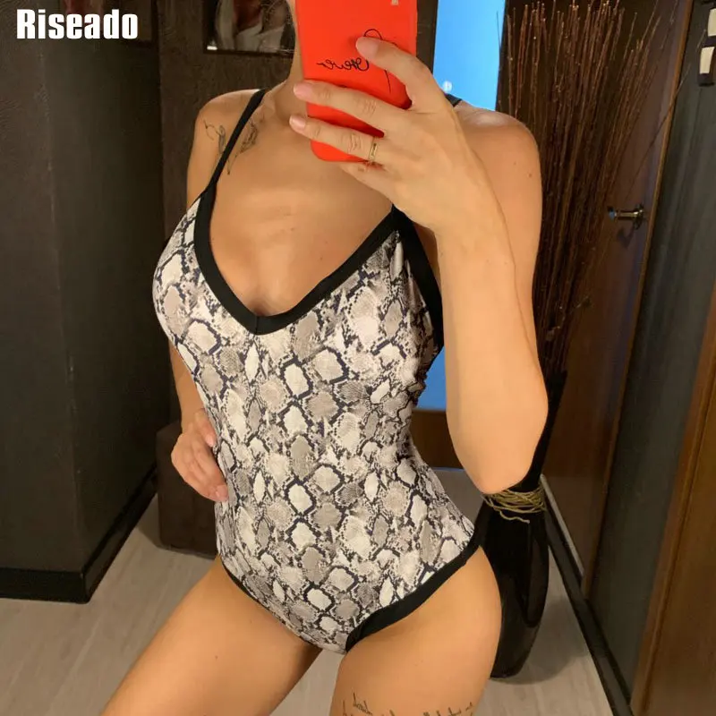 Snake Riseado с леопардовым принтом Одна деталь купальник женский купальные костюмы V-Neck Для женщин Пуш-Ап пляжная одежда купальник для Для женщин, купальный костюм - Цвет: Snake