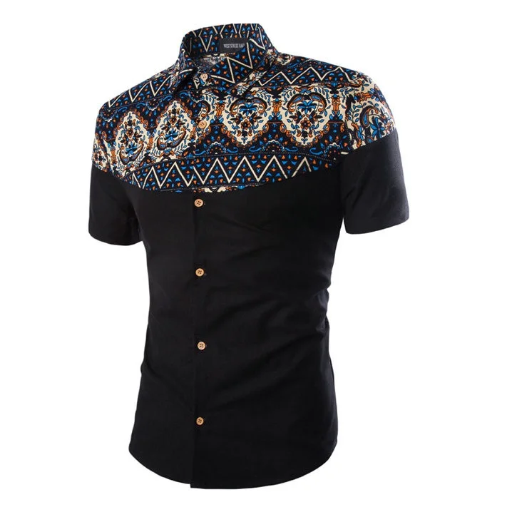 

ZUZK Summer Cotton Blends High Quality Mens Shirts Short Sleeve Summer Fashion Printing Man Shirt M-4XL