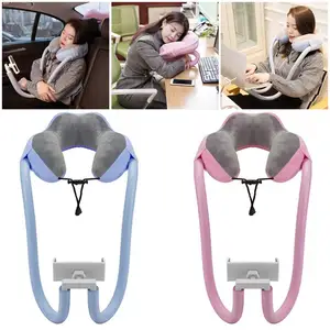 travel pillow with mobile phone holder lazy u shape neck support pillow with flexible 360 degree rotating mobile holder free global shipping