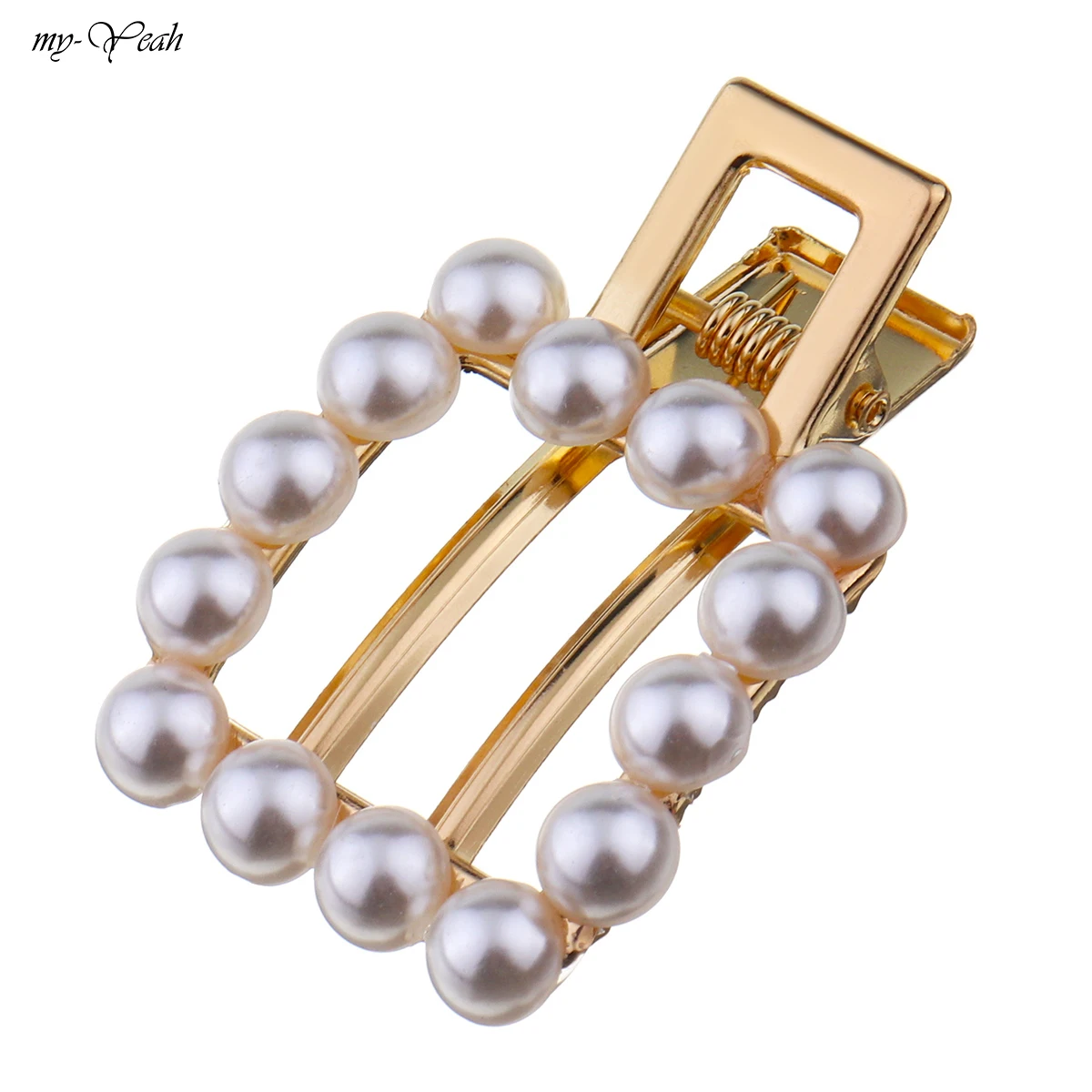 Металлическая заколка для волос с жемчугом круглая квадратная в форме сердца