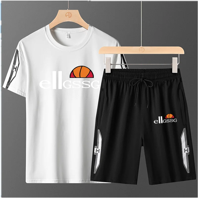 

Summer trendy fashion casual suit men's short-sleeved T-shirt shorts two-piece large size fat loose running sportswear