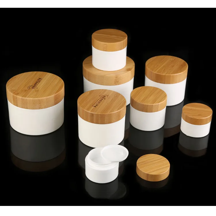 

Jars For Cosmetics10g 30g 50g 100g 150g 200g White PP Plastic Jar with Bamboo Lid Cream Storage Pot Container Round Bottle Port