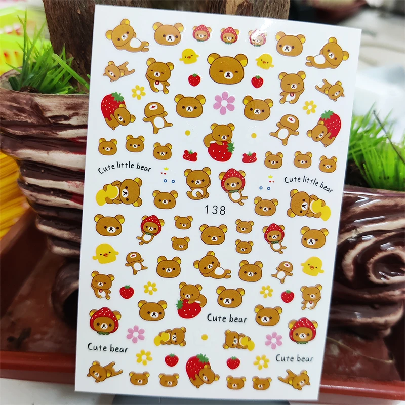 

3D Nail Sticker Decals Self-adhesive Stickers for Nails Cute Bear Flowers Strawberry Stickers for Manicure Nail Art Decoration