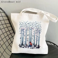 women shopper bag fox in the birches printed kawaii bag harajuku shopping canvas shopper bag girl handbag tote shoulder lady bag
