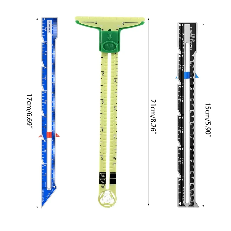 

3 Pieces Sliding Gauge Measuring Sewing Tool Set Measuring Sewing Gauge 5-in-1 T-Shaped Sliding Gauge Ruler Fabric Quilt