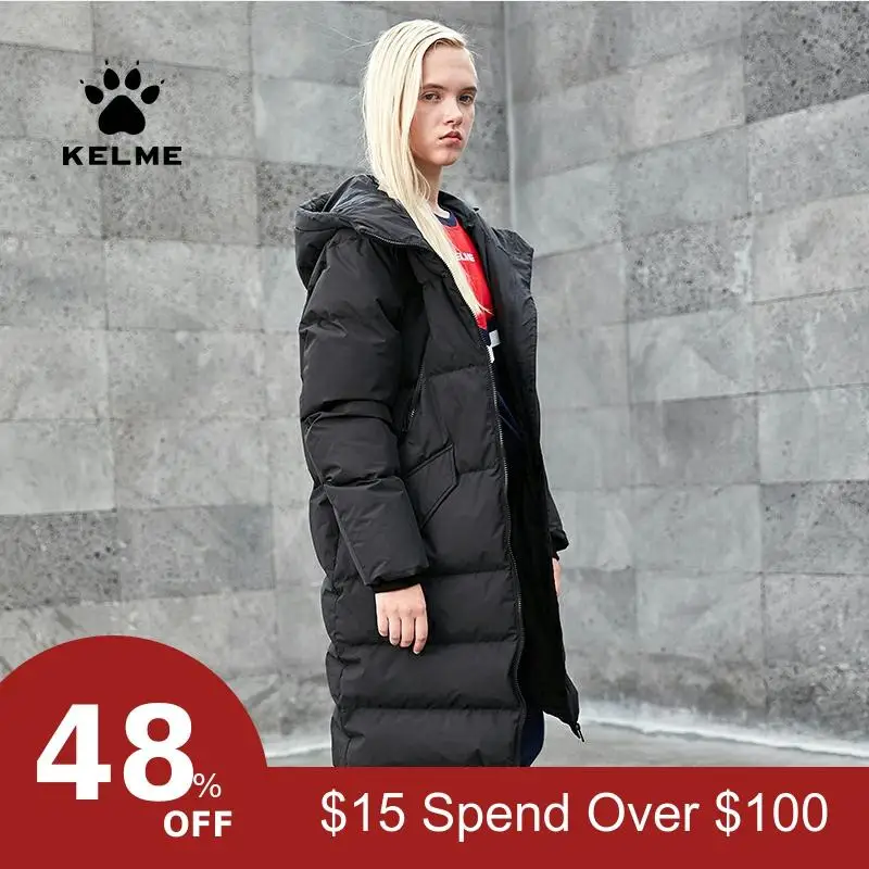 KELME, зимний женский пуховик с капюшоном, для спорта на открытом воздухе, ветронепроницаемый, сохраняет тепло, пальто 36842004