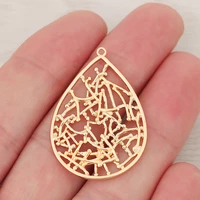 6 x genuine gold color hollow filigree water drop earrings connectors charms pendants for diy jewelry making findings