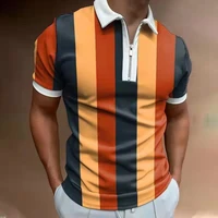 fashion striped patchwork short sleeve mens polo shirt summer lapel zippers design quick drying breathable casual polo shirt 2