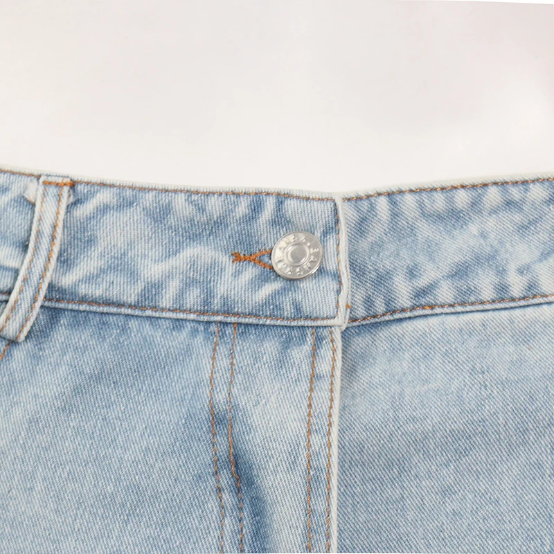 

TWOTWINSTYLE Solid Straight Knee Length Pants For Women High Waist Loose Casual Blue Jeans Female 2021 Summer Clothing Fashion