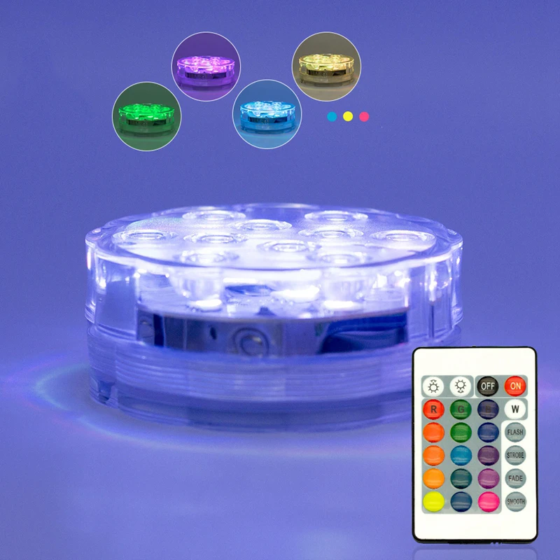 10 Led пульт дистанционного управления RGB погружной светильник на батарейках подводный ночник наружная ваза чаша садовые вечерние украшения
