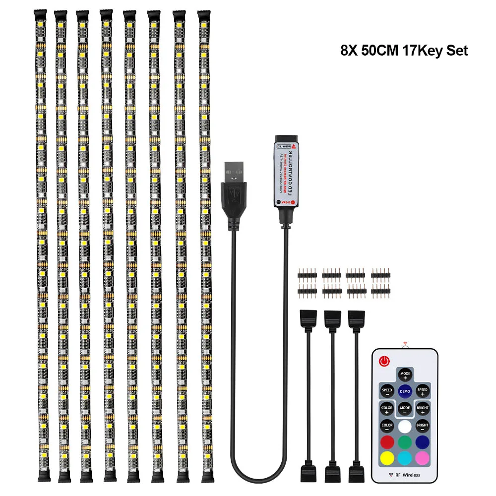 8 X 50CM SET Excellux 5 в RGBW RGBWW USB Светодиодная лента с 17Key RF дистанционный гибкий светодиодный светильник 50 см 1 м 2 м 3M 4M для ТВ ПК фоновый светильник - Испускаемый цвет: 8 X 50CM SET