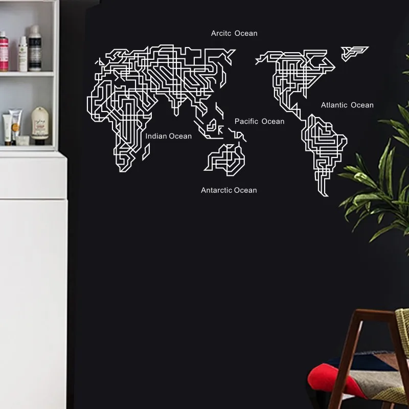 

Maze World Map Wall Stickers Large New Design Coffee Shop Pattern Wall Decal Vinyl Poster Sticker World Map Decals