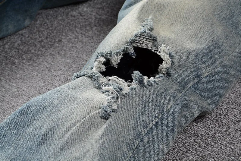 

MORUANCLE Mens Hi Street Ripped Jeans Pants Brand Designer Streetwear Denim Trousers Leopard Patchwork Size 28-40 Washed Blue