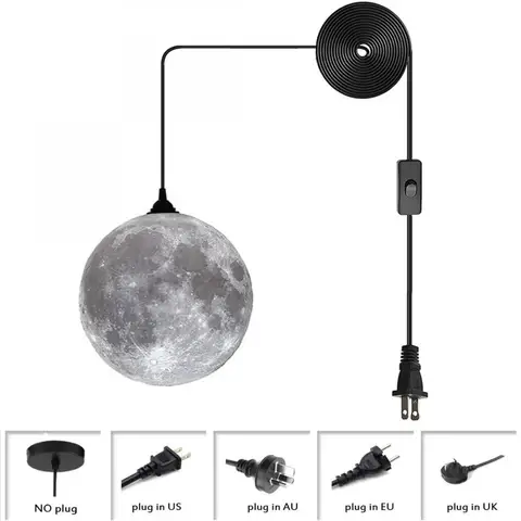 Подвесной светильник в виде Луны из смолы, регулируемый шнур с 3D печатью, потолочный светильник для дома и офиса