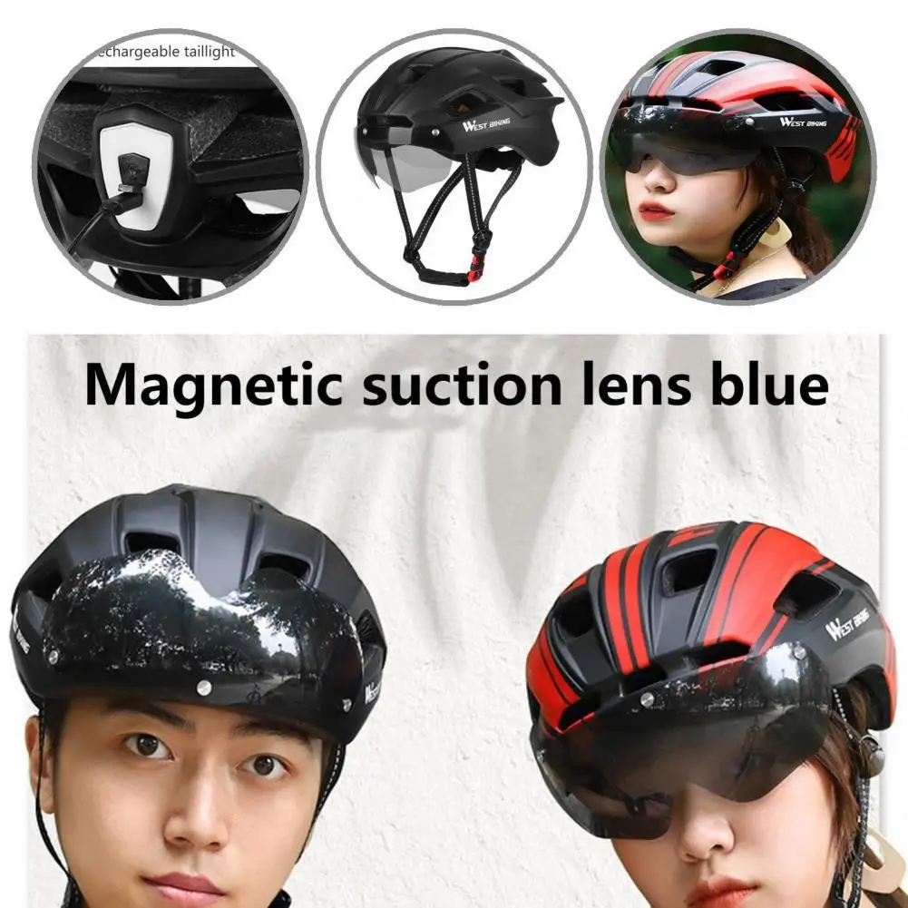 

Removable Lining PC Shell Unisex Bicycle Helmet With Magnetic Lens for Mountain Bike