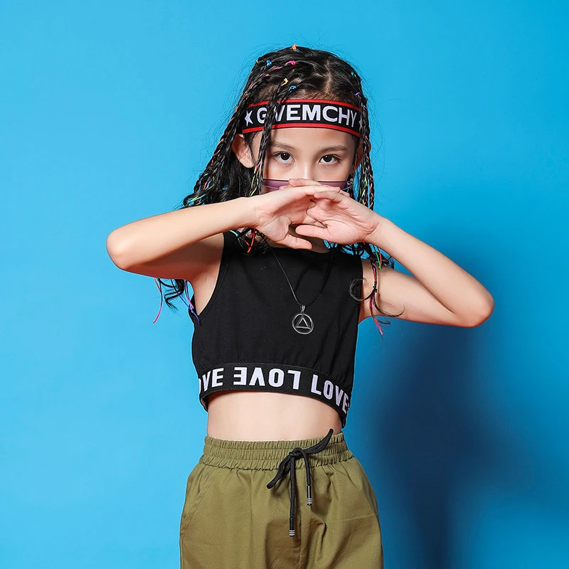 

2021 Spring Girls Jazz Dance Costumes Children's Hip Hop Street Dance Clothing Set Performance Costumes Girls Cropped Tops Pants