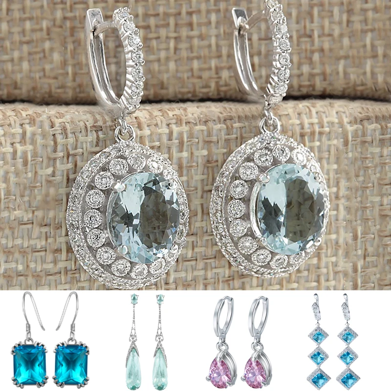 Модные большие круглые серьги небесно голубые циркониевые свадебная бижутерия