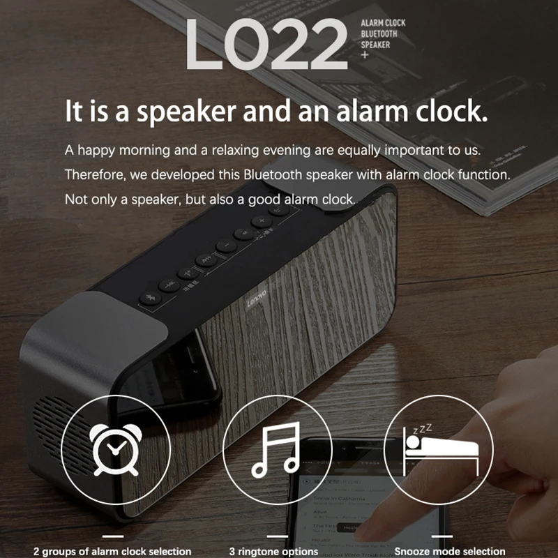 Беспроводной Bluetooth динамик Lenovo L022 BT5.0 светодиодный Будильник портативный