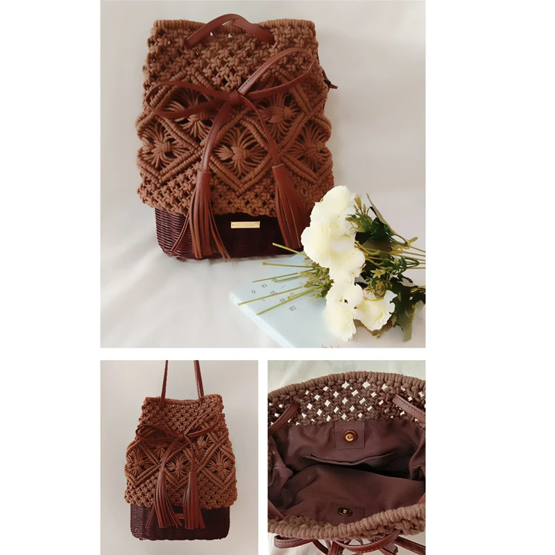 

Women's Straw Bucket Bag Messenger Bag Tassel Woven Bag Handbag Shoulder Bag