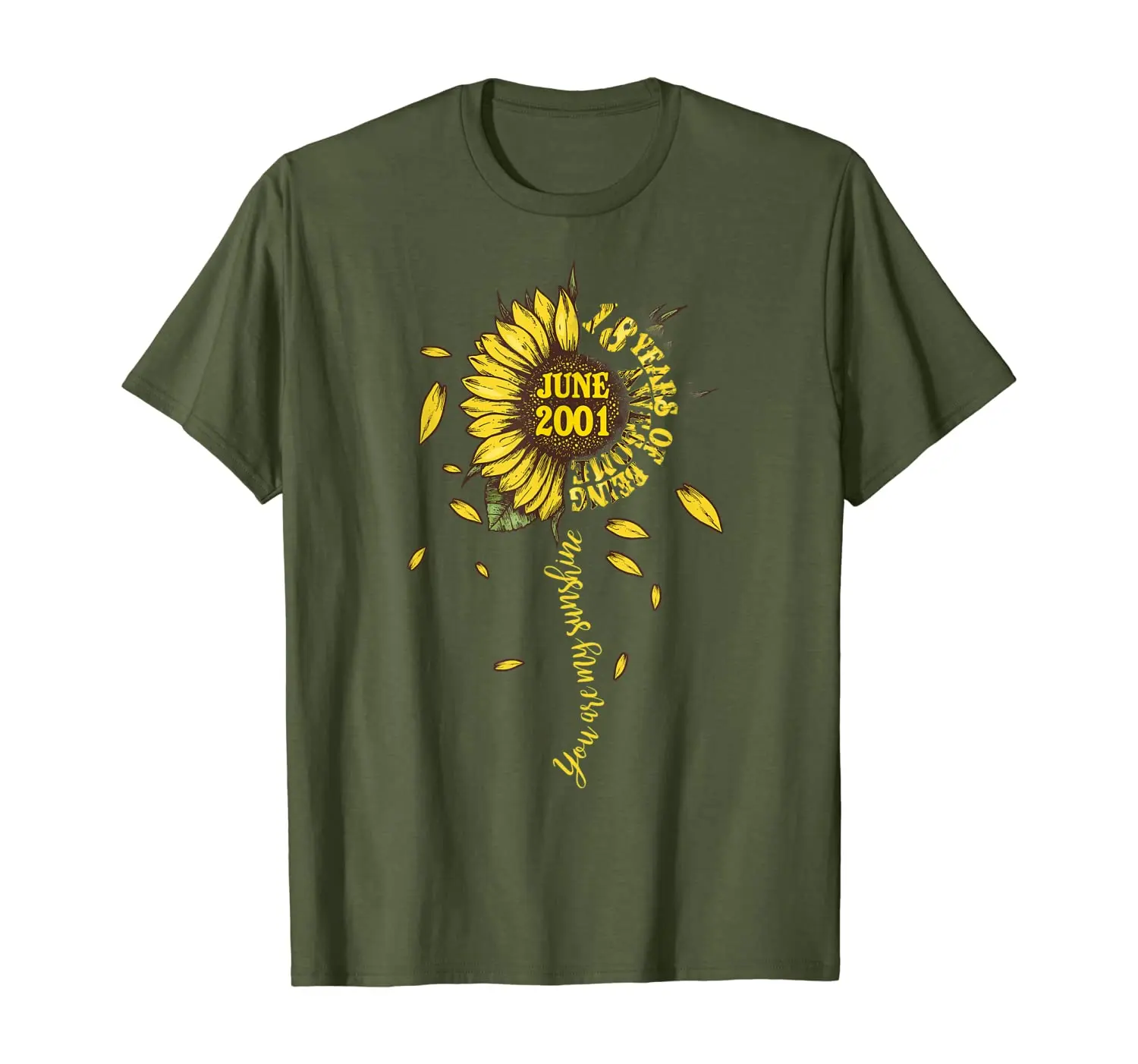 

Womens Girls Sunflower june 2001 18th birthday tshirt