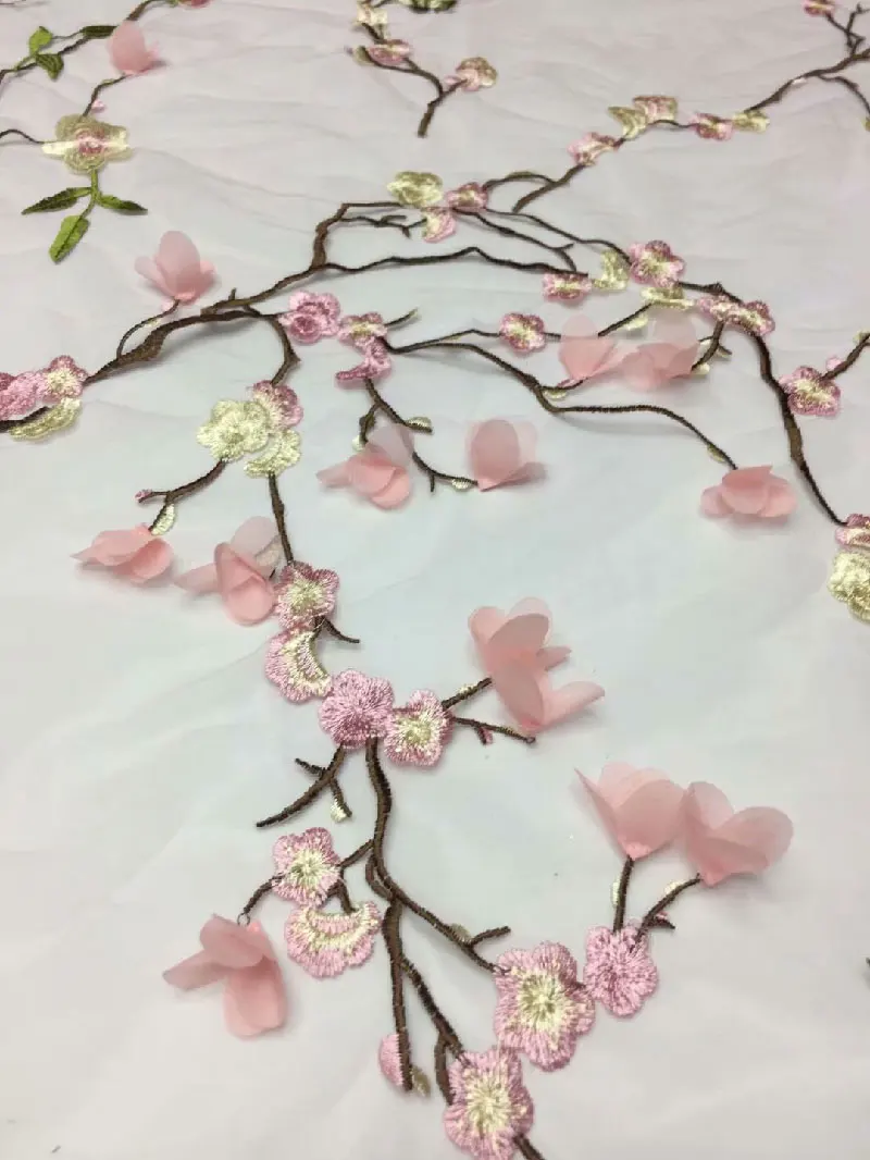 

Fancy india french lace fabric 3d flowers light mesh lace fabric 5 yards per lot pink net lace FRW-57