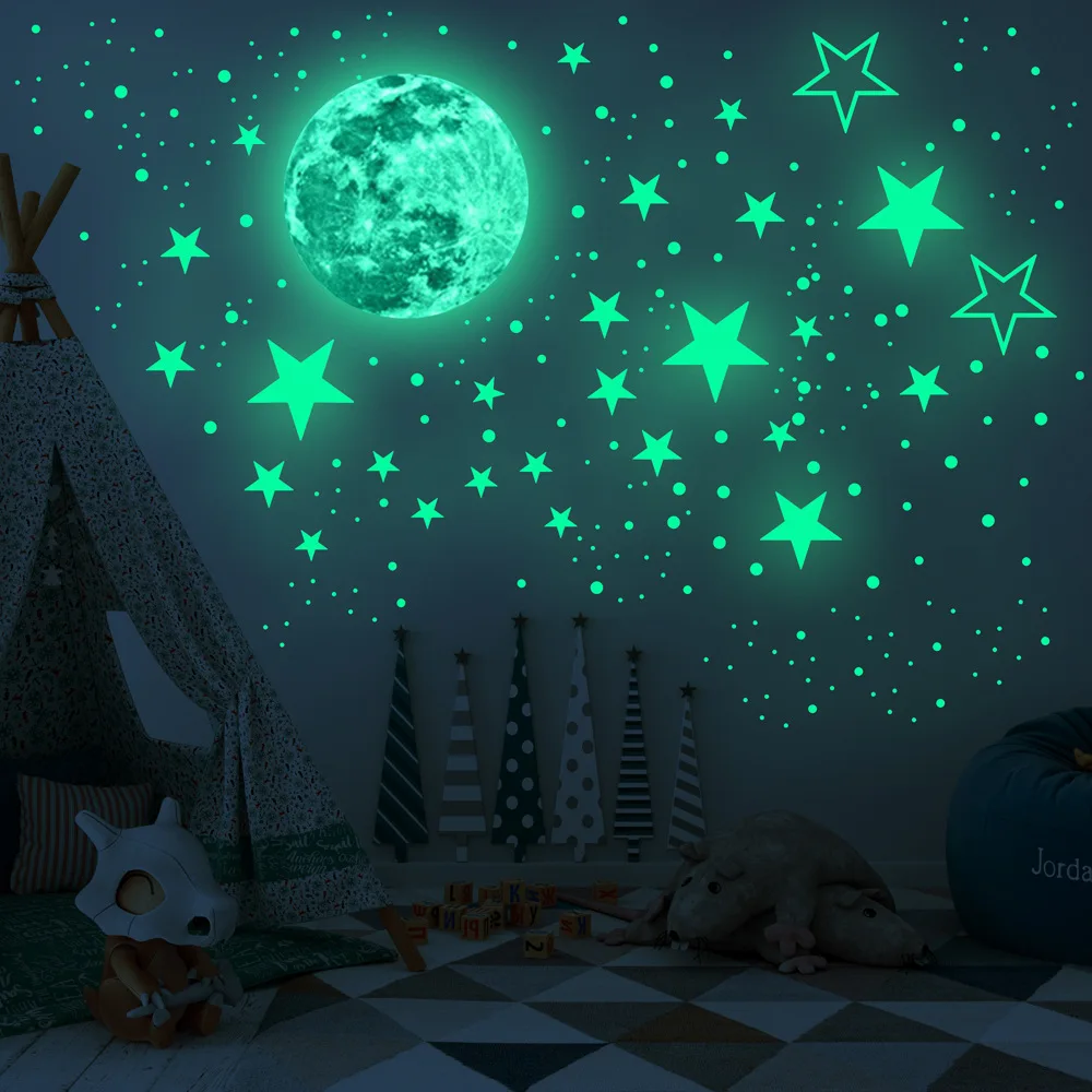 30cm Moon Luminous Wall Stickers Fluorescent Stars Glow In The Dark Stickers For Baby Kids Rooms Bedroom Ceiling Home Decortion