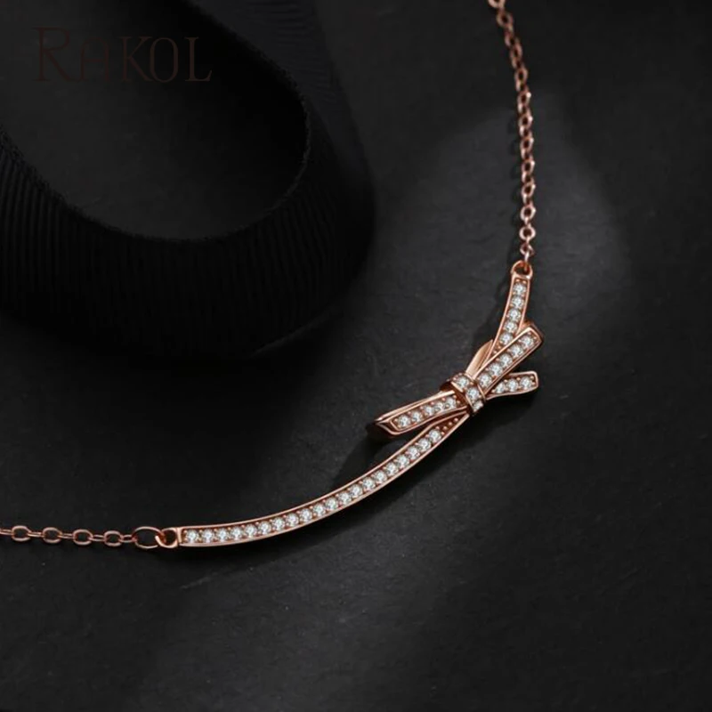 Новинка модное романтичное ожерелье RAKOL с бантом-бабочкой и кулоном из фианита