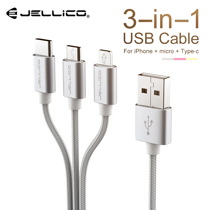 Jellico 3в1 USB кабель для iPhone X 8 7 6 кабель Micro usb type C кабель для samsung S9 S8 кабель быстрой зарядки 3A шнур зарядного устройства