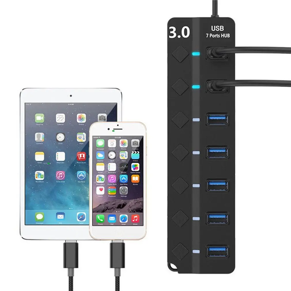 7 портов usb-хаб USB3.0 концентратор разветвитель вкл/выкл переключатель