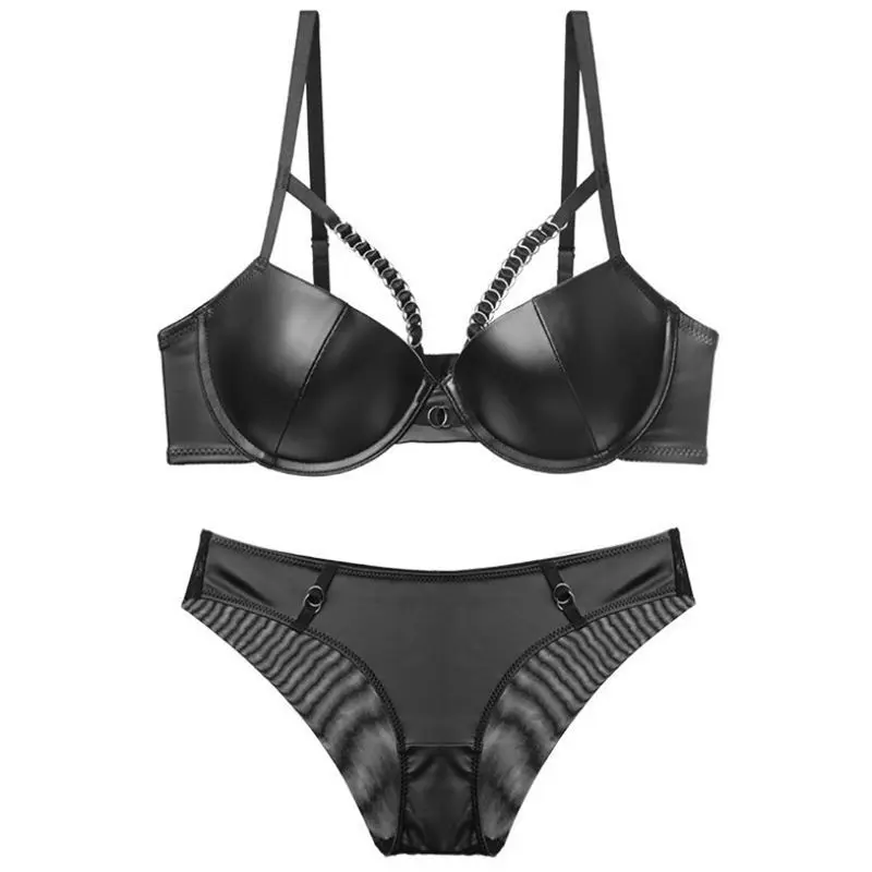 

New High-end Leather Bra Sets Gather Sexy Temptation Large Size Underwear Women Xiapi Bra Underwear 2-piece Set