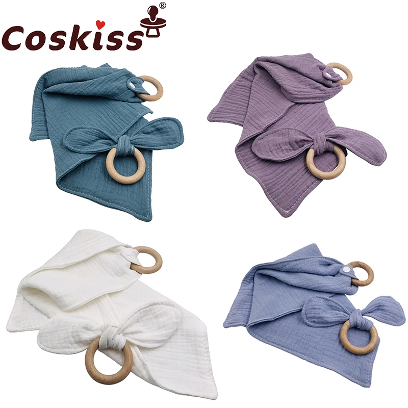 

Coskiss 2Pc/Set Wooden Teether Bunny Ear Wooden Rings Baby Bib Cotton Towel For DIY Pacifier Chain New Born Baby Products