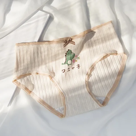 BZEL Cute Cartoon Women's Panties Dinosaur Pattern Cotton Underwear Comfort Breathable Briefs Lovely Lingerie Striped Underpants