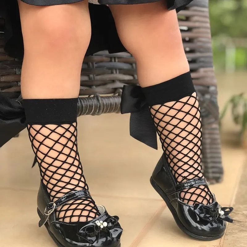 

British Style Cute Baby Girls Mesh Socks With Big Bow Mesh Net Hollow Out Children Fashion Princess Accessories Kids Stuff