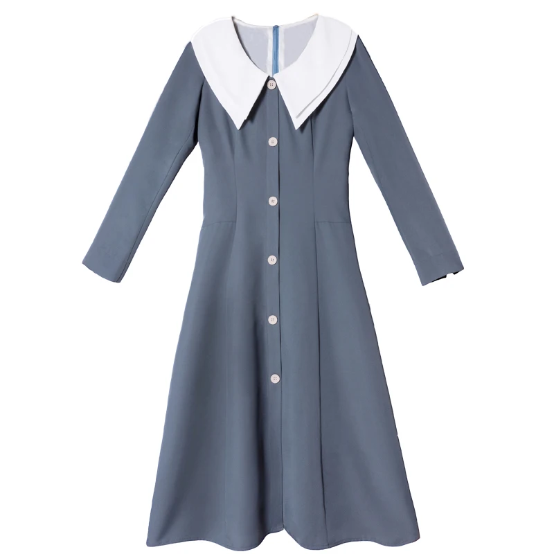 

Mid-length Vestidos in early 2020 spring autumn new long-sleeved single-breasted doll collar casual loose Solid color dress D301