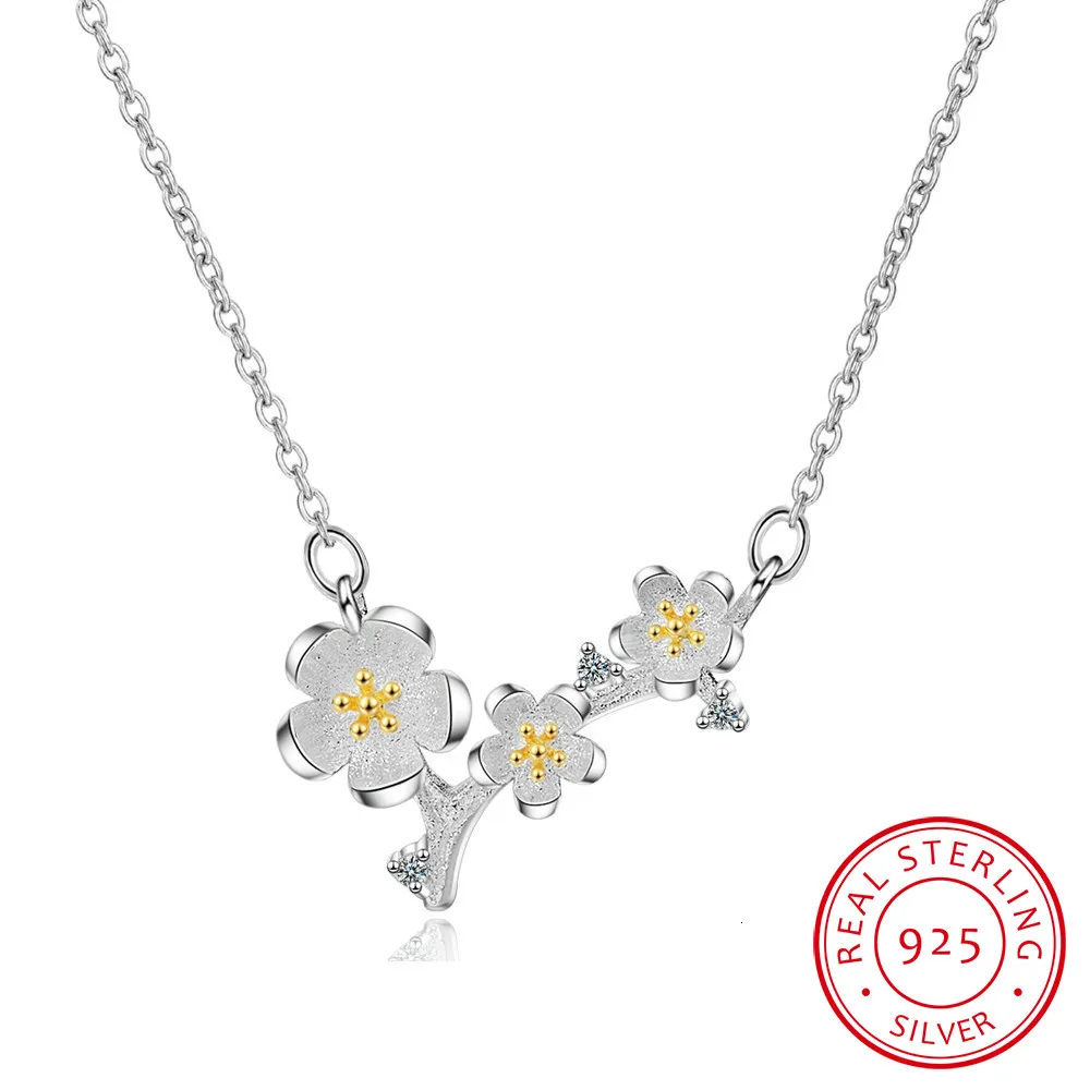 Женский кулон с цветком сливы свадебное ожерелье из стерлингового серебра 925