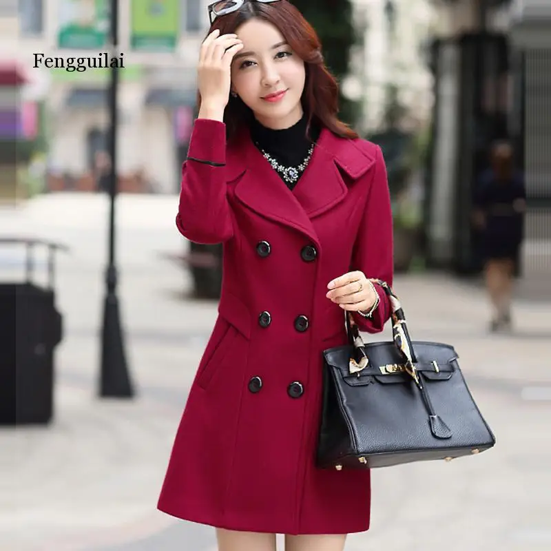 

Women Wool Blend Warm Long Coat Plus Size Female Slim Fit Lapel Woolen Overcoat Autumn Winter Cashmere Outerwear