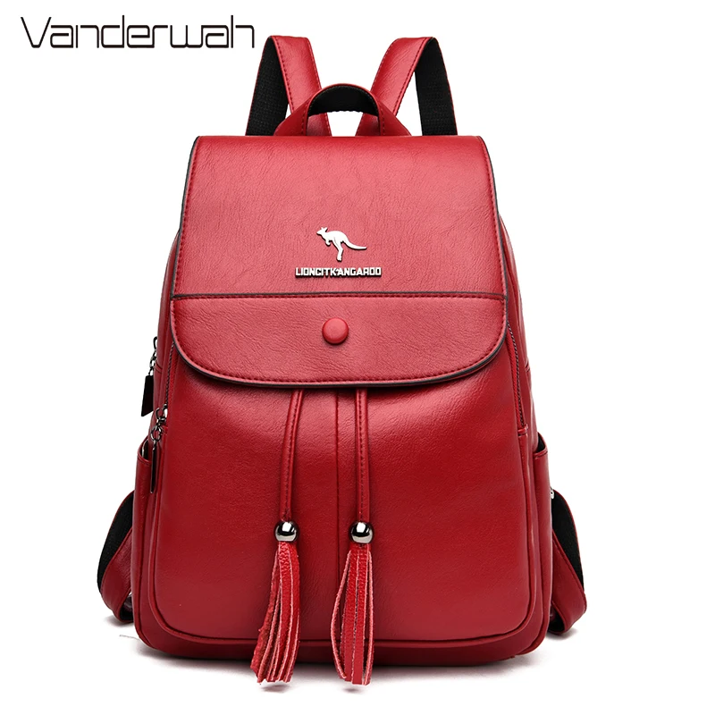 Модный рюкзак Sac A Dos с двойной кисточкой женские кожаные рюкзаки школьные ранцы
