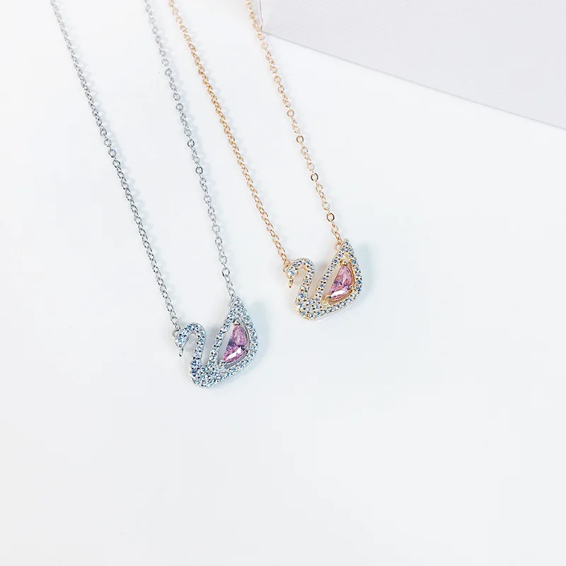 2019 новый тип серебряное и розовое золото ожерелье Лебедь инкрустированные