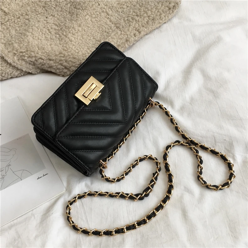 Burminsa Elegant Quilted Chain Crossbody Bags For Women Unique Design Lock High Quality Soft PU Female Shoulder Bags Autumn