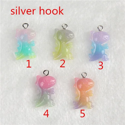 silver hook 30 шт. 19*13 мм Catoon динозавр Flatback Смола Кабошон разноцветные шармы для Кулон Серьги diy - Окраска металла: silver hook