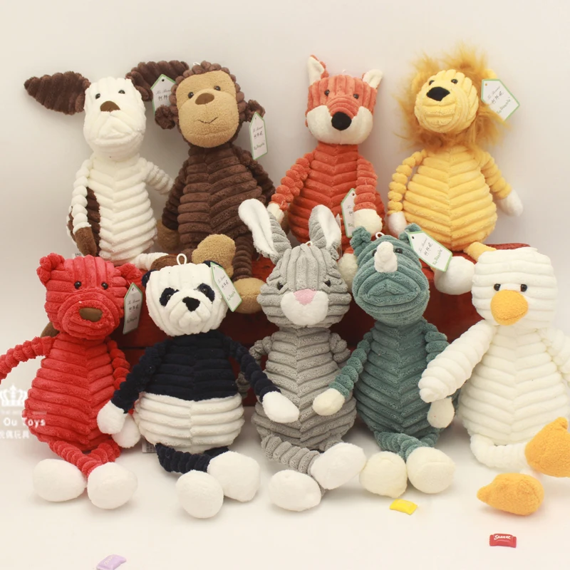 

Детский слон, Лев, лиса, кролик, свинья, панда, утка, обезьяна, мягкие игрушки, милые плюшевые игрушки для детей в полоску