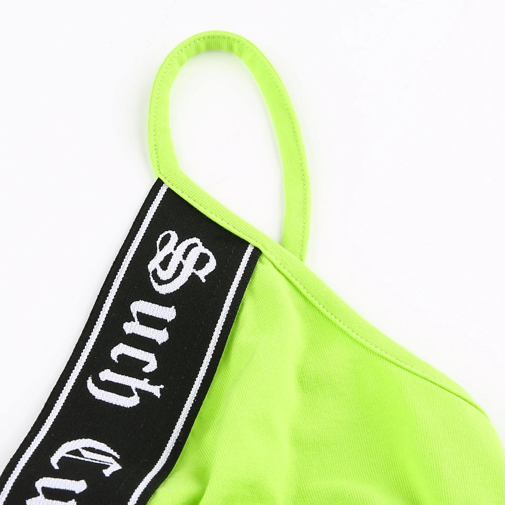 Patchwork Sexy V-neck crop Top Women neon color Letter Ribbon Backless Elastic Waist tank Top Streetwear Sleeveless Fitness Tops