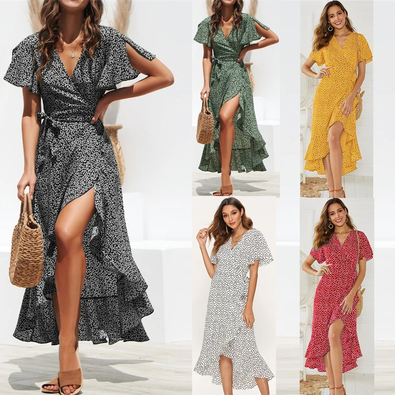 Женское пляжное платье с цветочным принтом Sukienka Boho длинное макси оборками