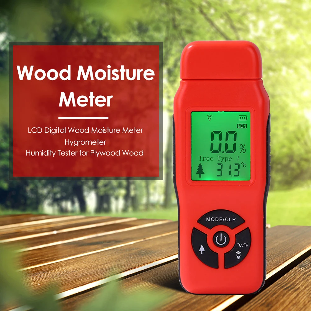 

Two Pins Digital Wood Moisture Meter Wood Moisture Tester Wood Moisture Detector with LCD Display Probe range 2%~70%