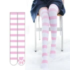 Длинные чулки выше колена в полоску для женщин и девушек, милые хлопковые колготки в стиле аниме кошачья лапа для косплея, розового и голубого цвета