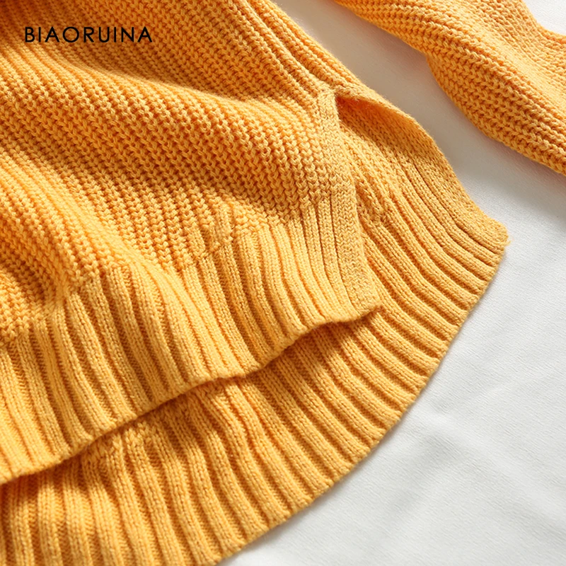 BIAORUINA женский желтый Однотонный свитер большого размера на каждый день вязаный