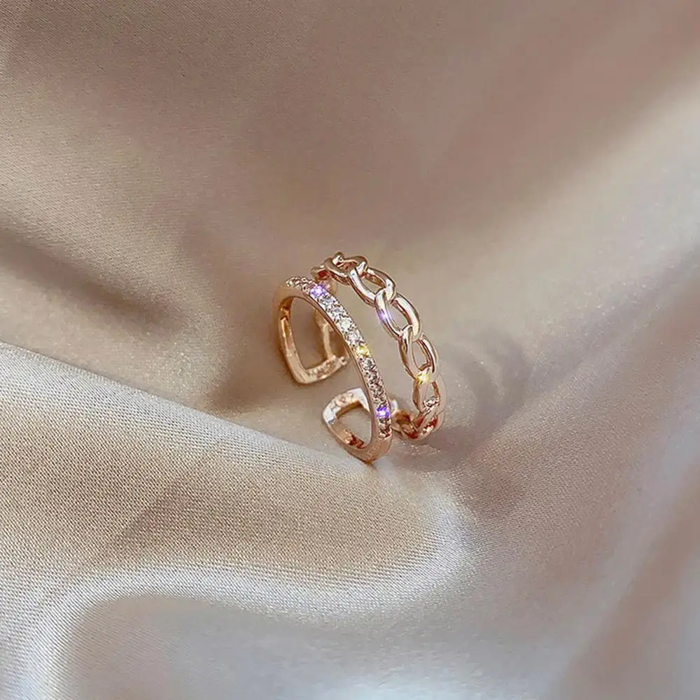 Rose Gold Color wedding rings New Rings For Women Shining Zircon Multi Layers Cross Adjustable Open Ring Jewelry | Украшения и