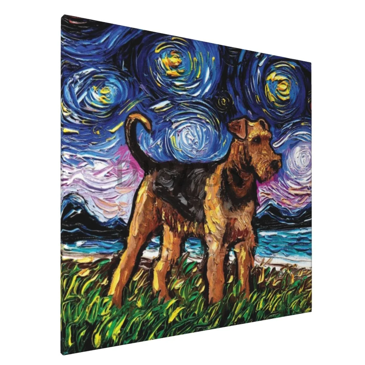 

Ночная Картина Airedale Terrier с рамкой, Настенная картина, домашний декор для гостиной, спальни