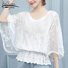 Блузка женская кружевная с рукавом летучая мышь, размера плюс рубашка, Белый Топ, 2021, лето 4478