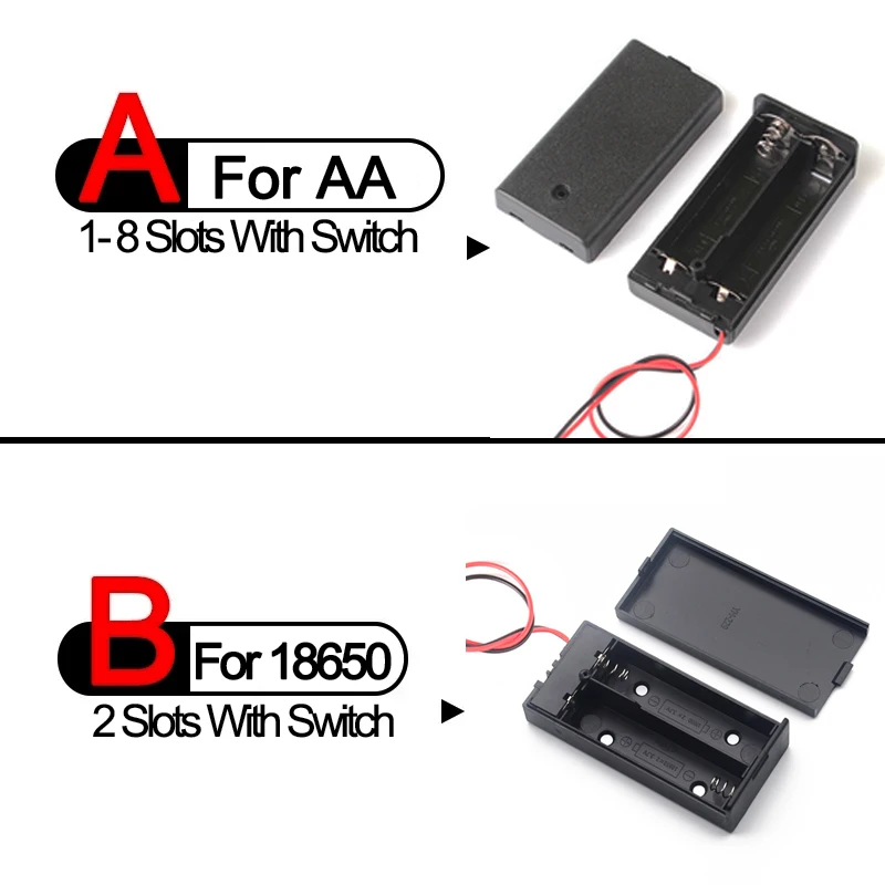 Чехол для хранения аккумуляторов AA 18650 черный Бокс сделай сам 1 2 3 4 слота
